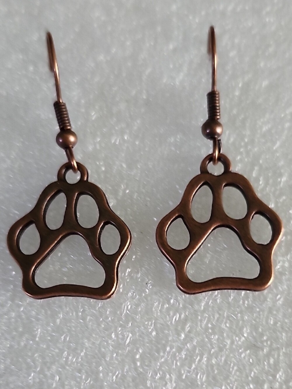 Copper / Bronze Tone Paw Print Dangle Earrings - Women's Jewelry
